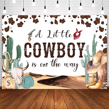 Western Cowboy Baby Shower Backdrop A Little Cowboy is On The Way Decorations Photography Background Wild West Country Rodeo Western Baby Shower Party Banner Supplies Photoshoot 7x5ft