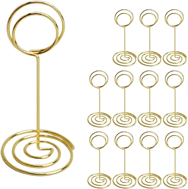 Table Number Folder Wedding Banquet Table Business Card Holder Memo Photo Holder Suitable for Parties Banquets Offices,12-Piece Set (Gold, Round Shape)