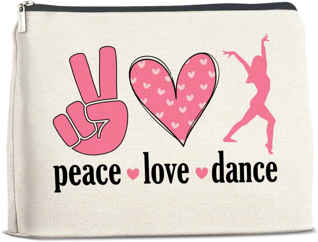 Dance Gifts Makeup Bag Dance Recital Gifts for Girls Women Students Dancers Cosmetic Bag Dance Competition Gift Peace Love Dance Zipper Makeup Pouch, polychrome