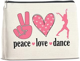 Dance Gifts Makeup Bag Dance Recital Gifts for Girls Women Students Dancers Cosmetic Bag Dance Competition Gift Peace Love Dance Zipper Makeup Pouch, polychrome