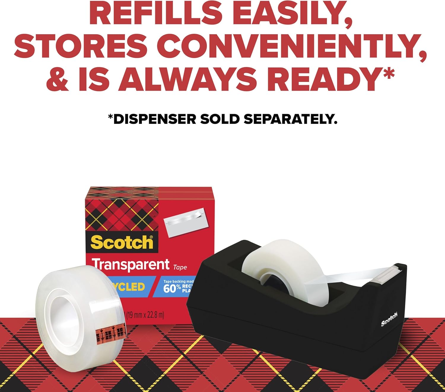 Scotch Transparent Greener Tape, 6 Rolls, 3/4 Inches x 900, Classic Glossy-Finish, Boxed