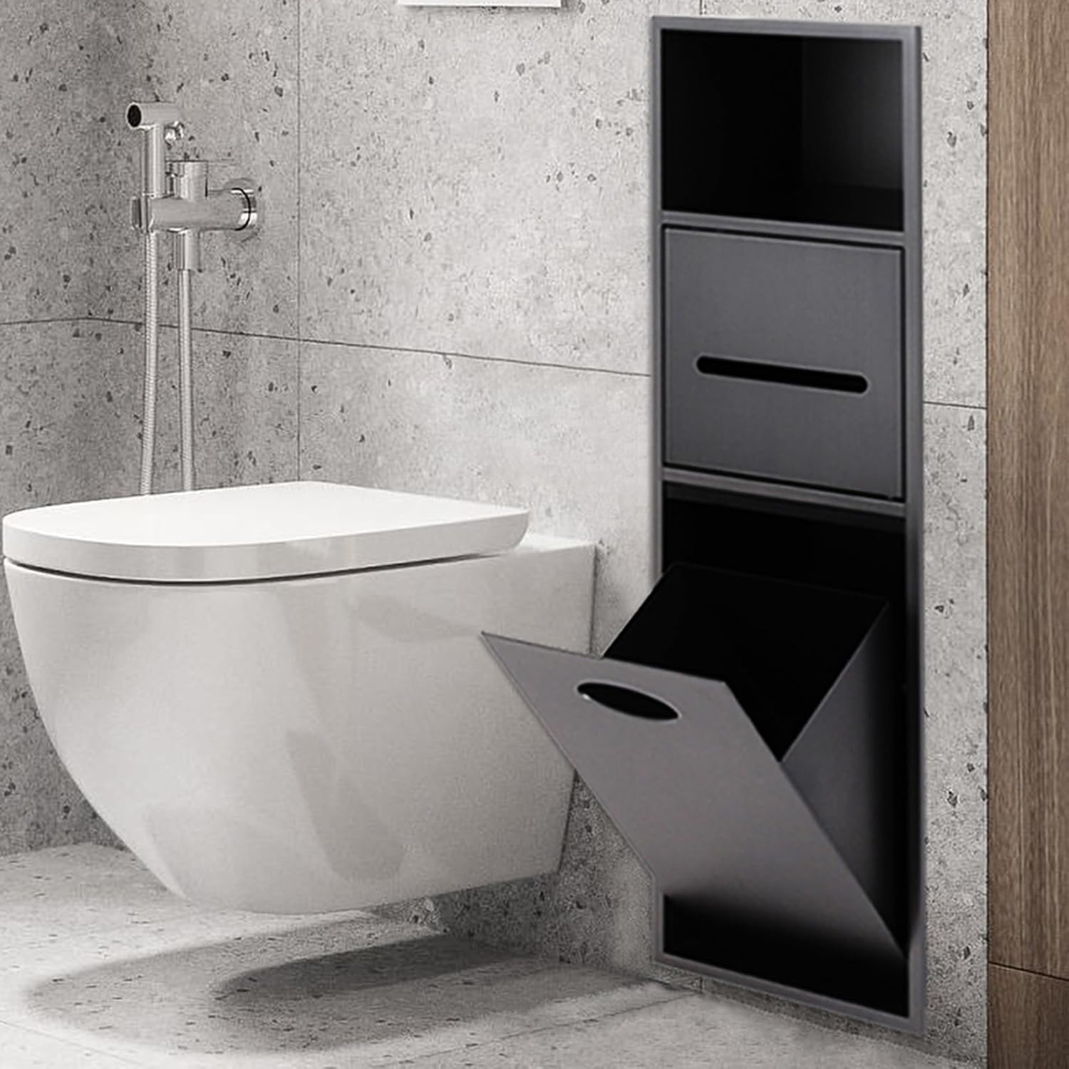 Stainless Steel Shower Niche - Waterproof Alcove Organizer for Shampoo, Toiletries & Toilet Paper - Stylish Black Shelves for Bathroom, Kitchen & Living Room - 7.87x24.81x5.32in