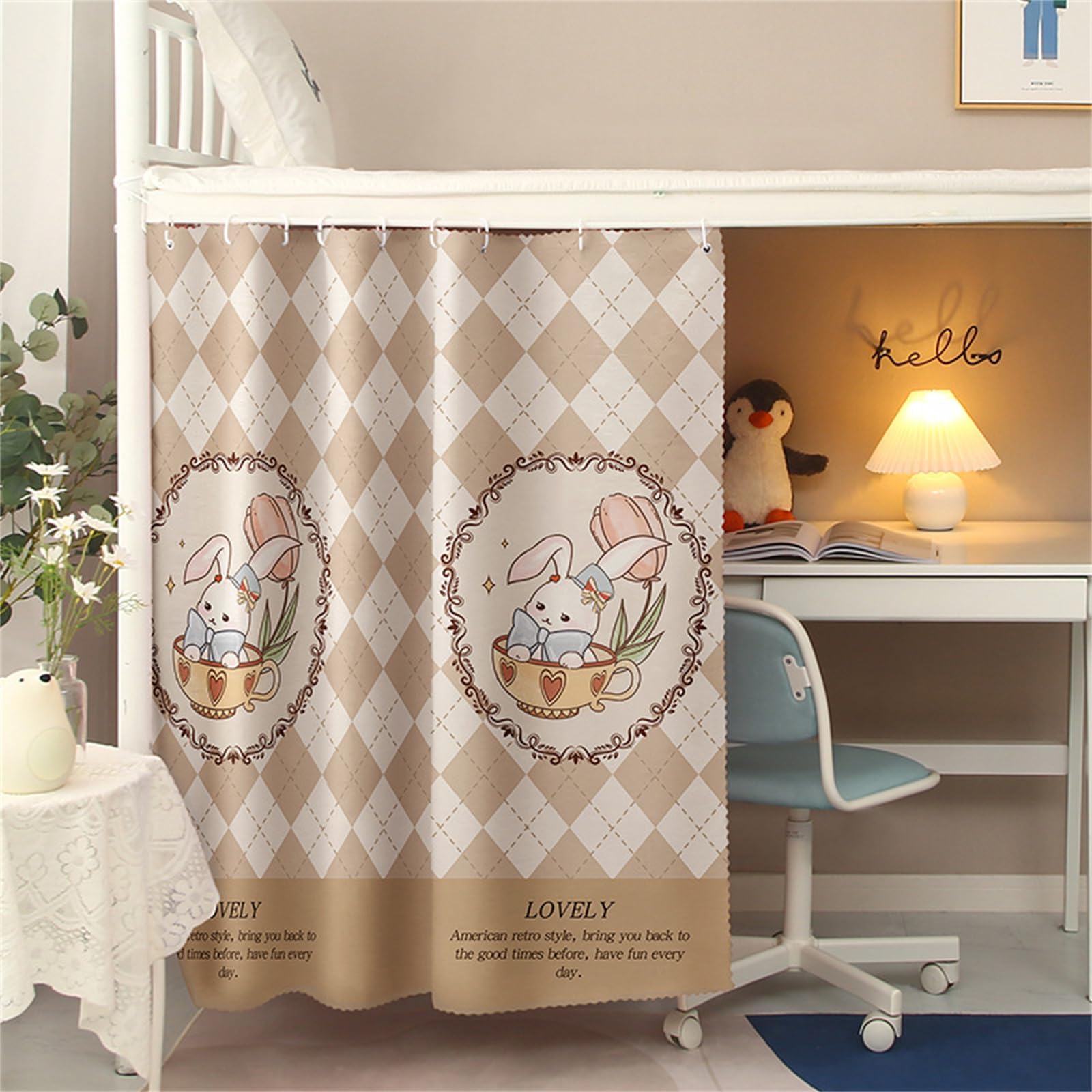Bunk Bed Curtain, Opaque Bed Curtain for Student Dormitory Shade Curtain Anti-Dust Privacy Protection for Bunk Bed Dorm (1.15x2M, Cute)