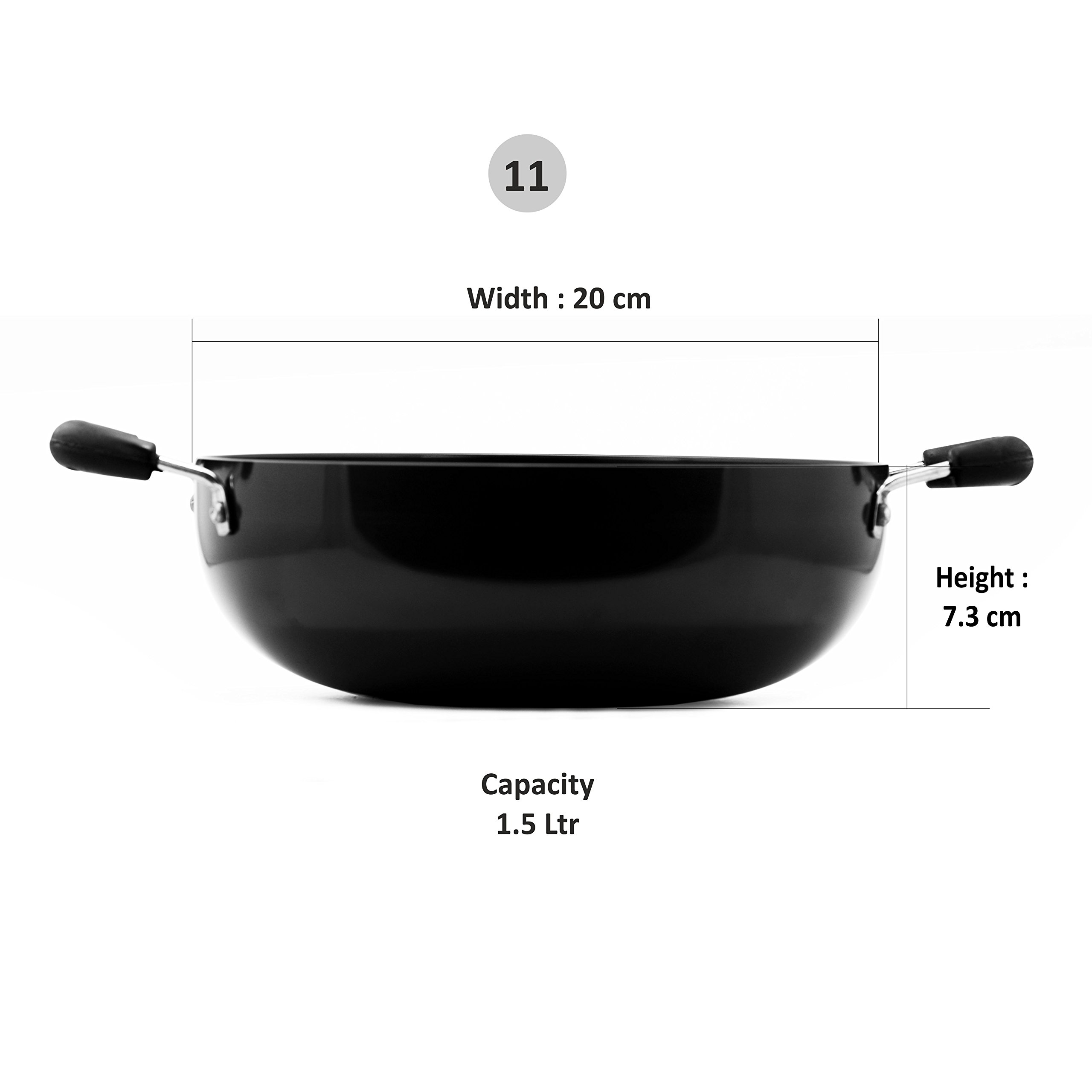 Sumeet 3Mm Hardanodised Deep Kadhai Size No. - 11 20Cm Dia. 1.5 Ltr Capacity, Black - Image 4 thumbnail