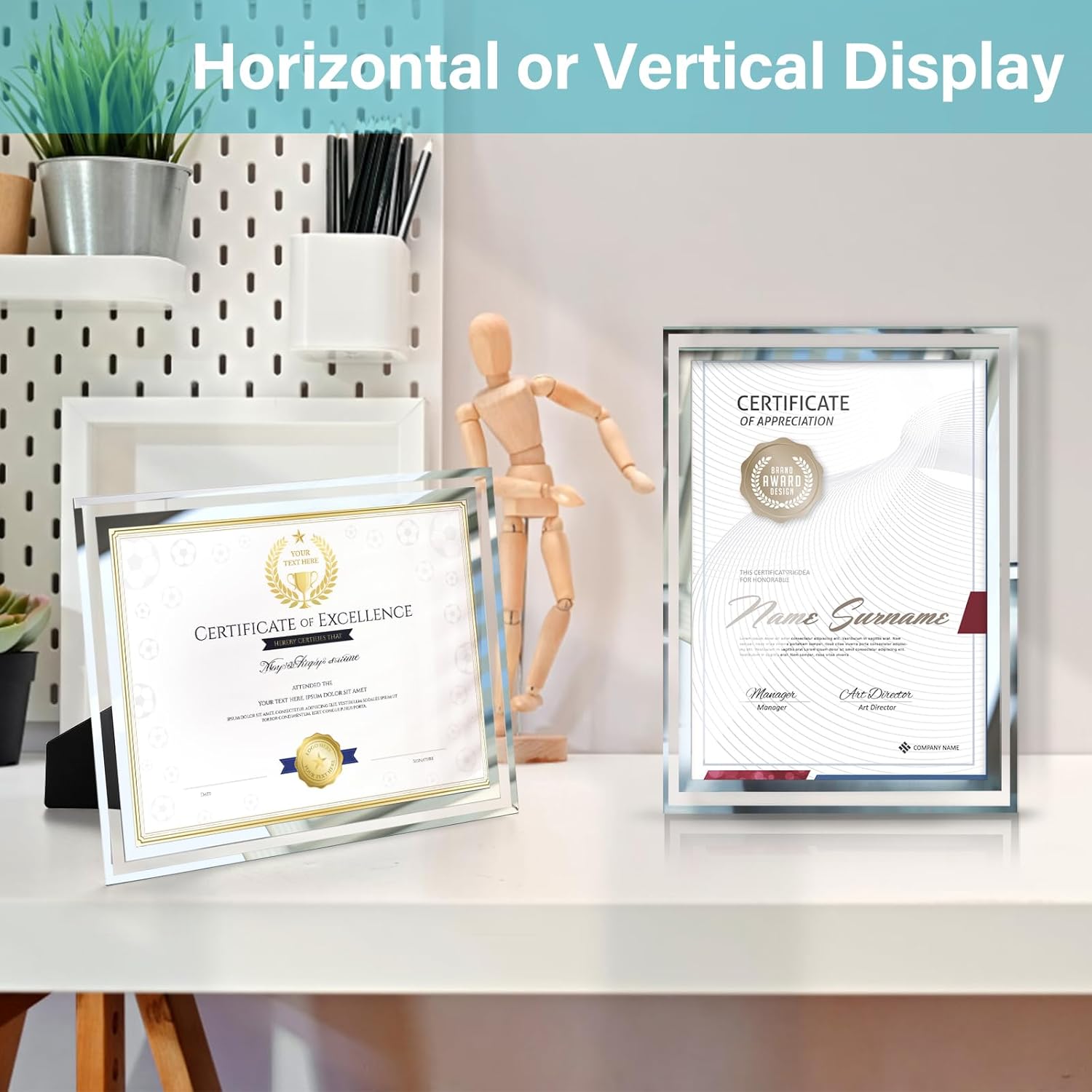WRINGKIT 6 Pack Glass Certificate Frames 8.5 x 11, Silver Picture Photo Frame Bulk, Clear Diploma Award Degree Frame for Tabletop, Home Office Decor, Display Horizontally or Vertically