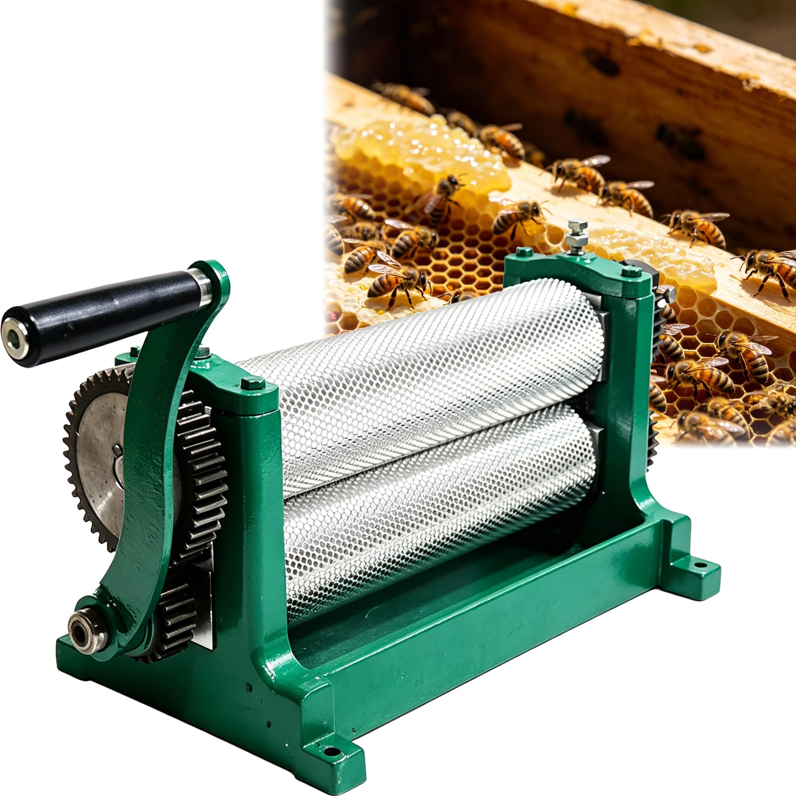 AVSMGP Manual Beeswax Comb Foundation Roller Mill Machine, 5.4MM Beeswax Roller- Aluminum Alloy Honeycombs Printing Stamper & Foundation Mill for Beekeeping Hive