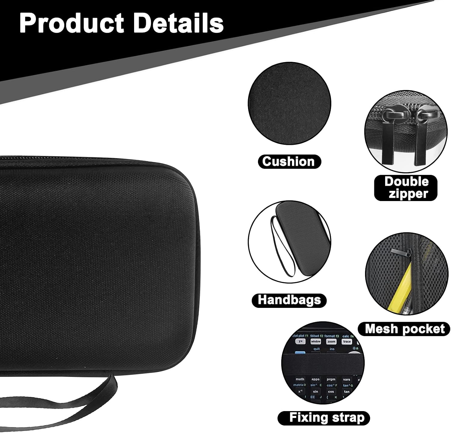 Case for Texas Instruments TI-84 TI-83 Plus CE Graphing Calculators and More - Hard EVA Travel Carrying Shockproof Storage Bag (Pure Black)
