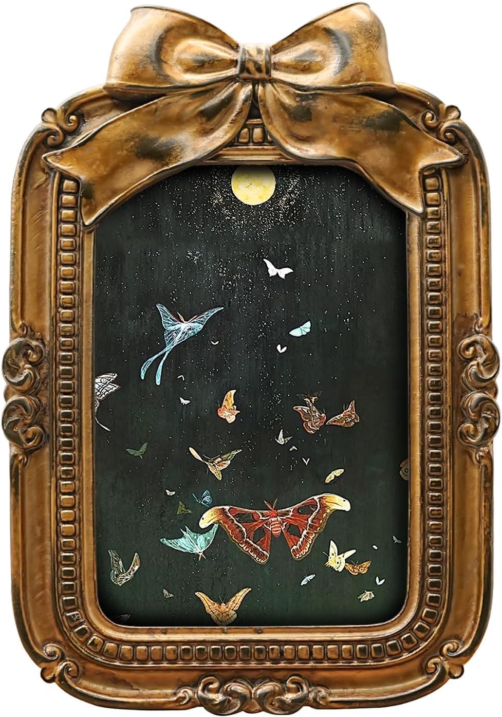 4x6 Vintage Picture Frame, Antique Bronze Gold Ornate Bow Photo Frame for Wall Hanging or Tabletop Display, Retro Home Decor, Photo Gallery Art