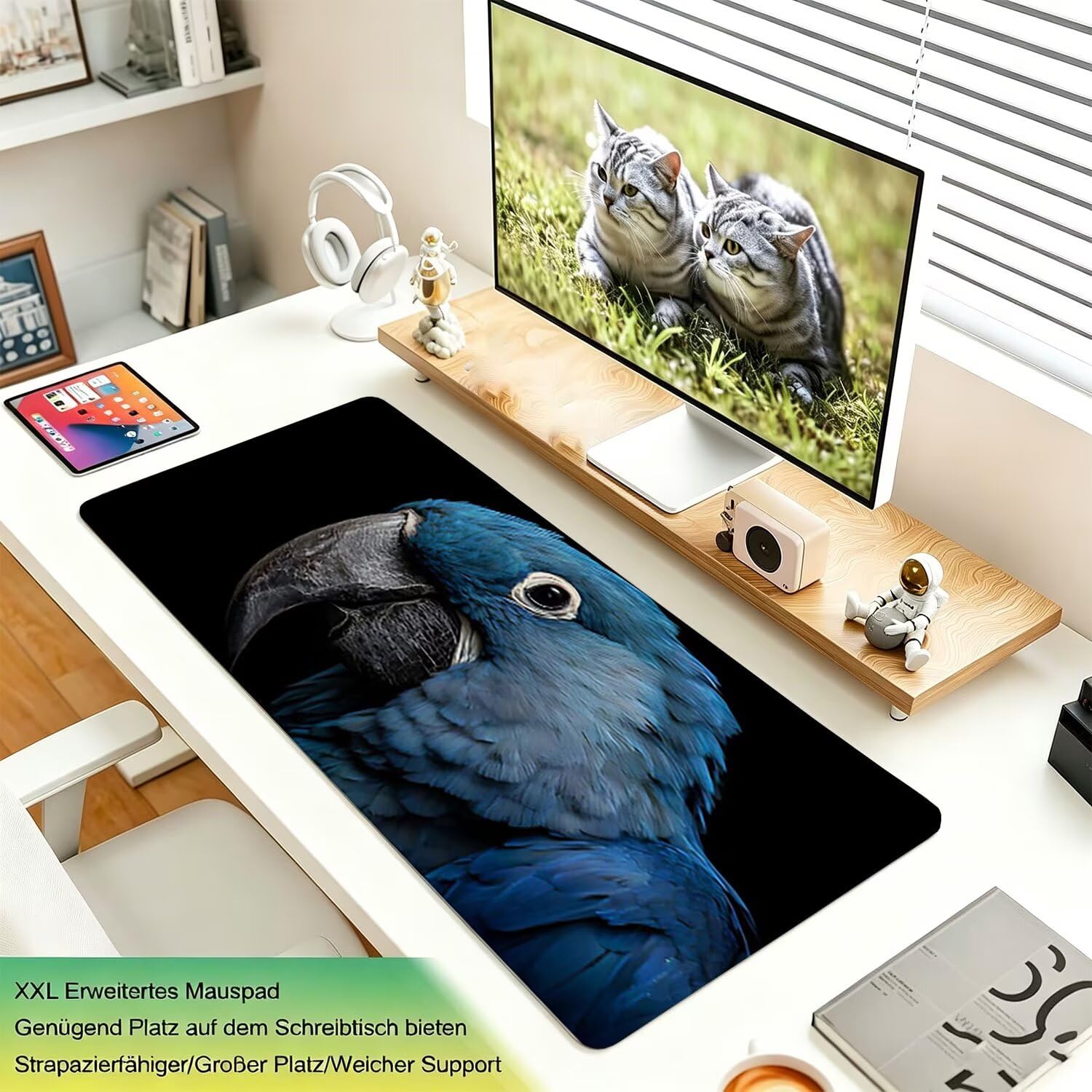 Tappetino Mouse Gaming XXL, Mousepad 1200x600x4mm nero Pappagallo-2 0x0-243 | Tappetino Scrivania con Base in Gomma Antiscivolo Bordi Cuciti per Computer, PC, Migliora la Precisione e la Velocità