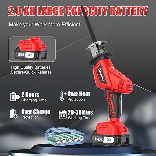 Miniatura 5 de Sierra recíproca inalámbrica de 20V 2.0Ah alimentada por batería, 0-3500SPM Sawzall eléctrico con 4 hojas, velocidad variable, cambio de hoja sin