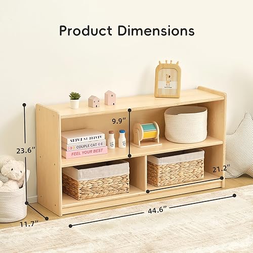 Miniatura 2 de OOOK Estante Montessori de 2 estantes organizadores de juguetes y almacenamiento para niños, estantes de almacenamiento de madera de 3 secciones