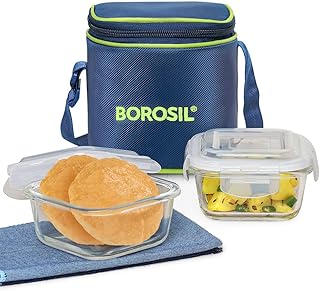 Borosil Klip n Store 320ml x 2 Square Container Lunchbo...