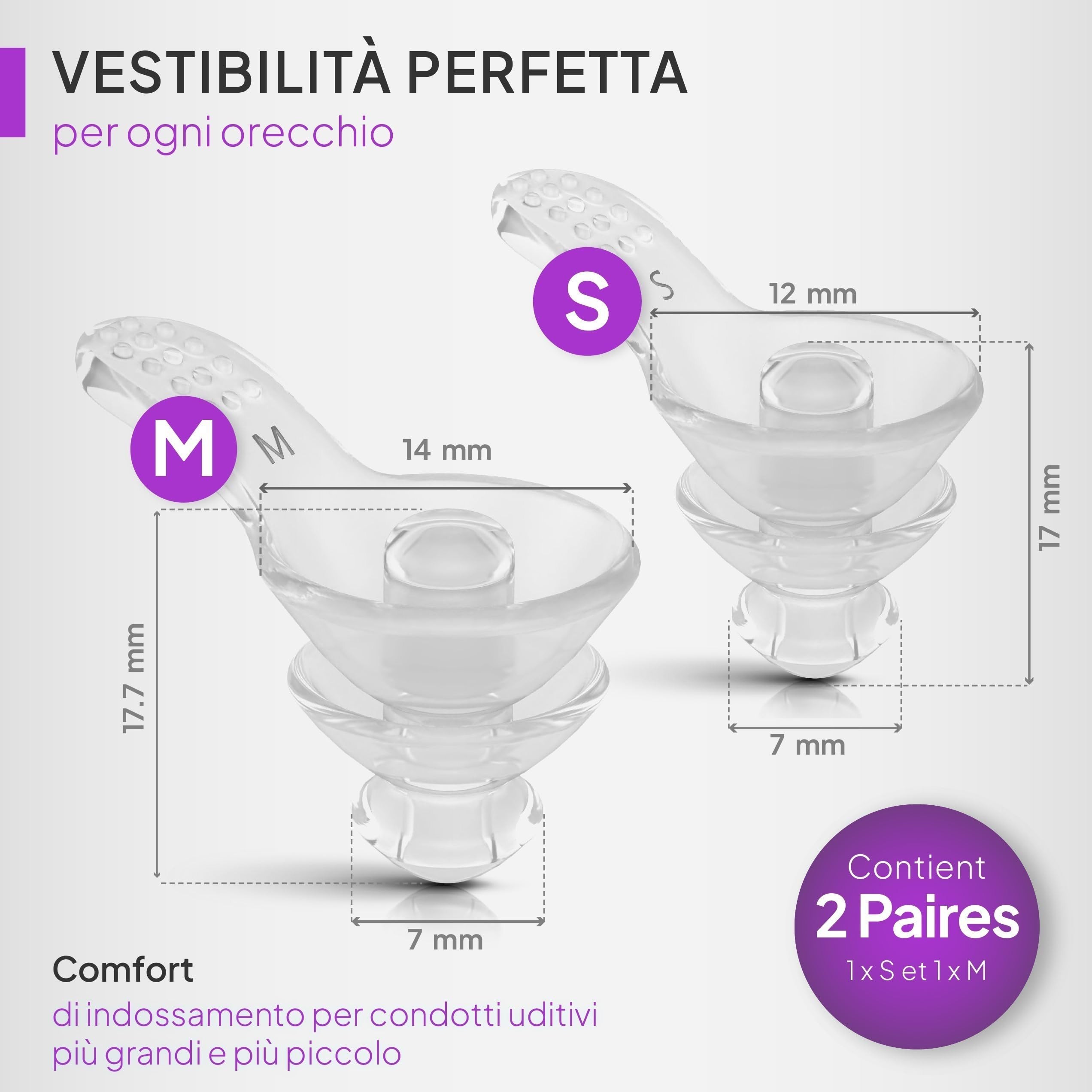 Senner ® DreamPro - Tappi orecchie per sonno tranquillo - Protezione udito in ambienti rumorosi, per chi dorme di fianco - Anti Russamento - Ipoallergenici, 2 misure, Contenitore alluminio