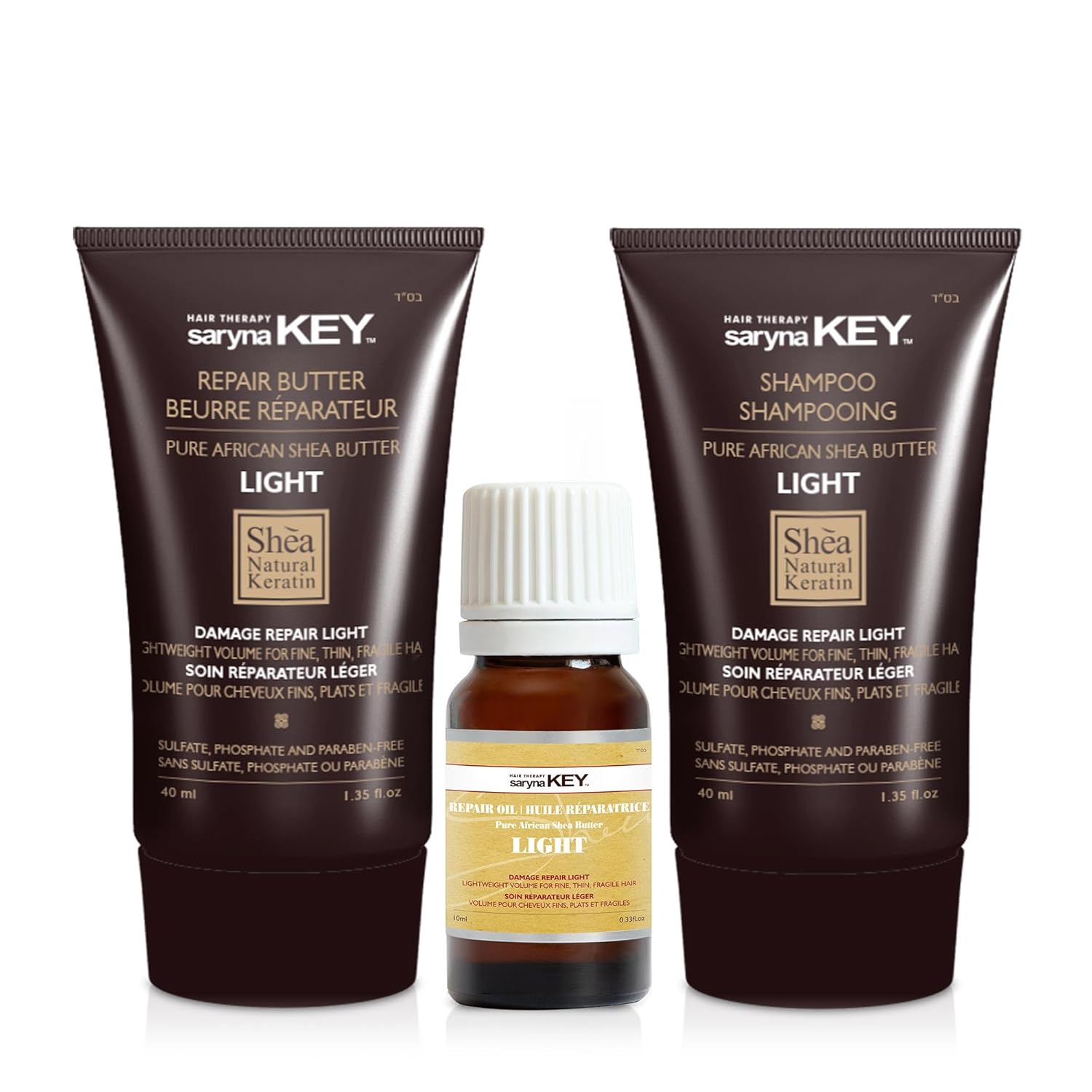 Saryna Key Damage Repair Light Travel Set – Shampoo, Repair Butter & Repair Oil | Lightweight Repair Care for Fine Hair | Restores Strength, Shine & Smoothness