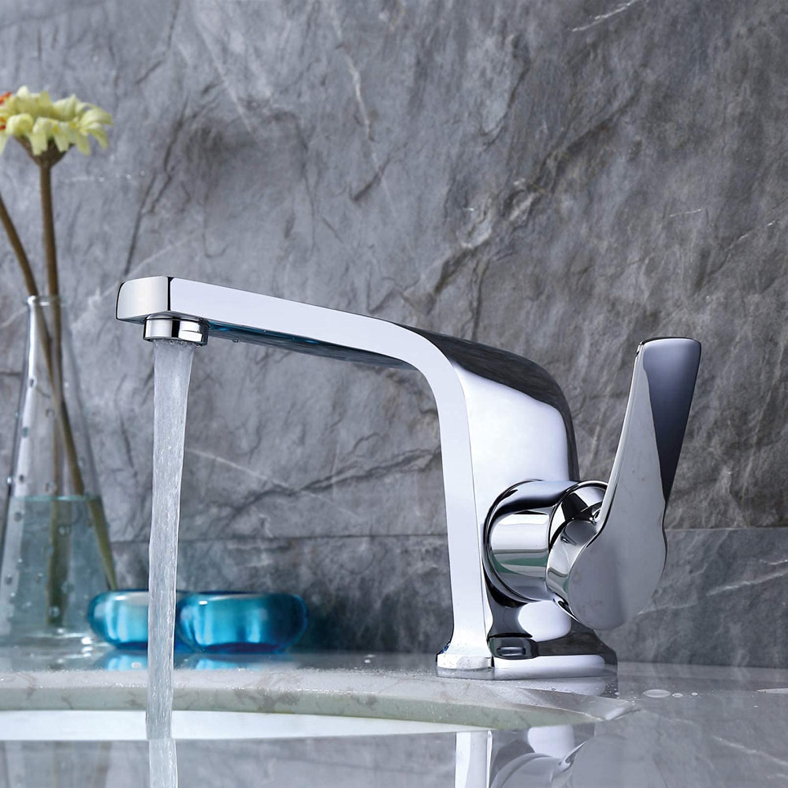 Robinet mitigeur de salle de bain chrome haut éclat pour évier