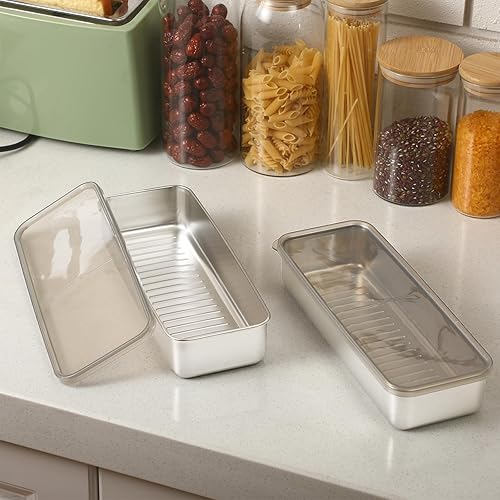 Miniatura 6 de Zhehao Recipiente de tocino para refrigerador, recipientes de almacenamiento de carne de delicatessen de acero inoxidable 304 para refrigerador,