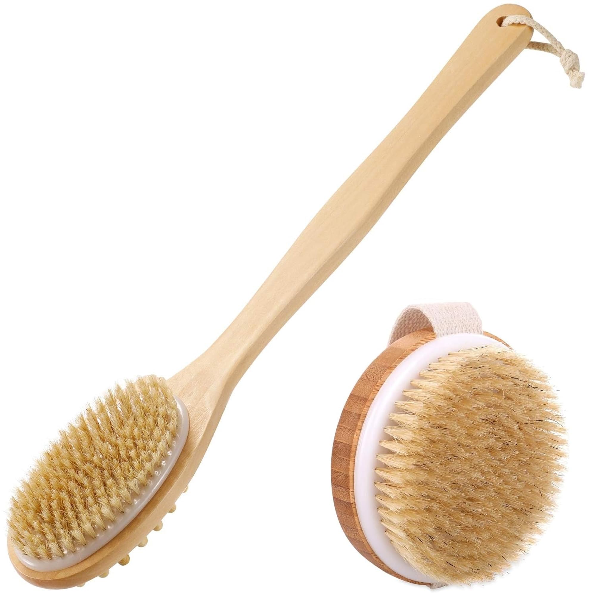 Wooden Double-sided Bath Brush with Massager