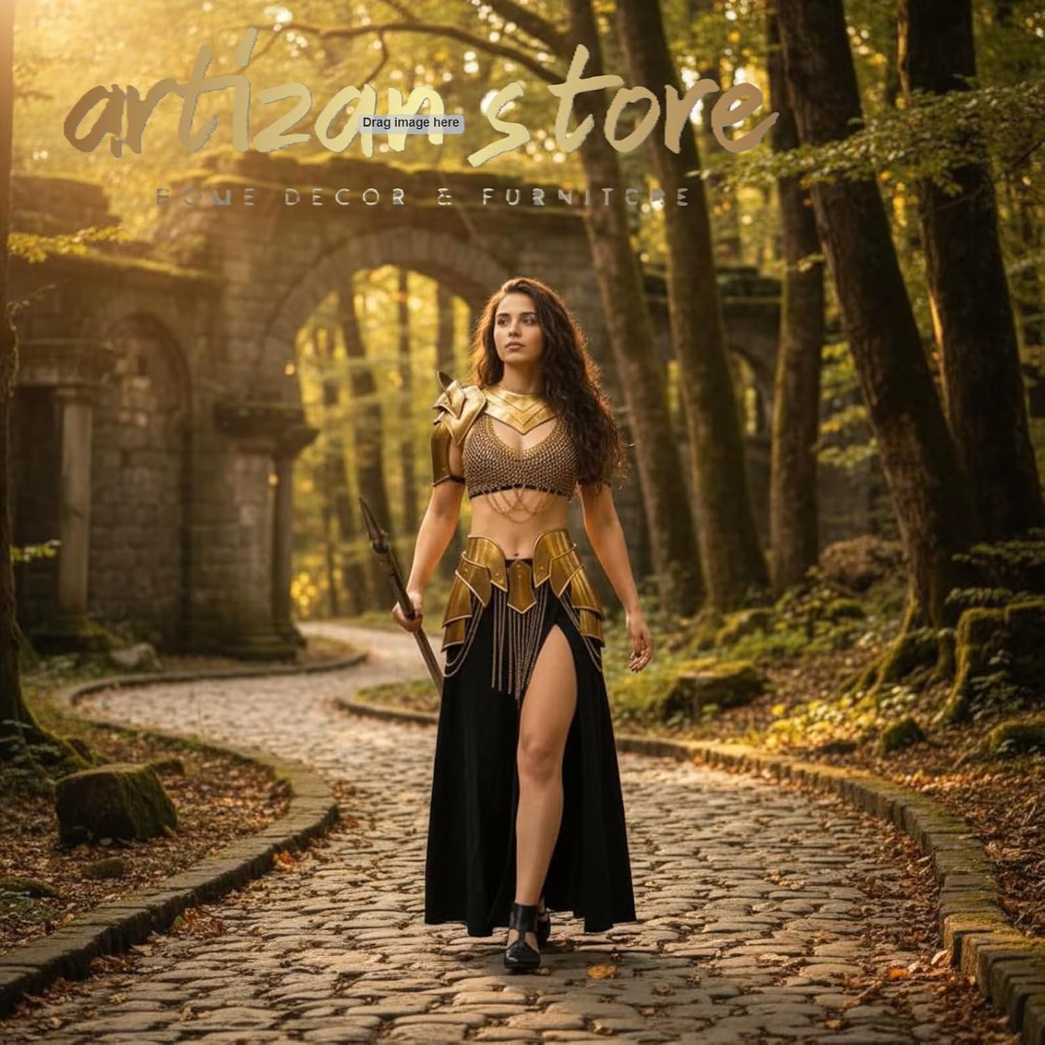ARTIZANSTORE Handmade Medieval Lady Fantasy Gold Armor for Women - Female Warrior Knight Cuirass - Valkyrie Cosplay Costume - LARP Corset Brave Halloween