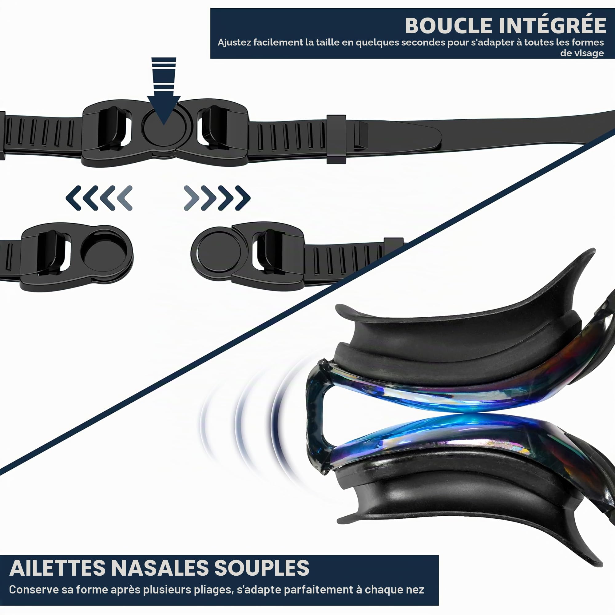 Lunettes de Natation, Claire Vision Lunettes de Natation Anti-buée, Protection UV, Joints en Silicone, Ajustements Rapides, Unisexes Pour Adultes