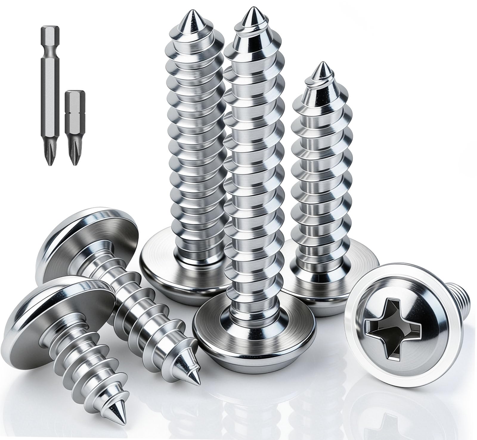 mawmuaw Self Tapping Screws Metal, 60 Pcs Pan Head Screws M4x10 mm, 304 Stainless Steel Wafer Head Screw, Phillips Self Drilling Wood Screw for DIY Hardware Repair Wood Metal Plastic Construction