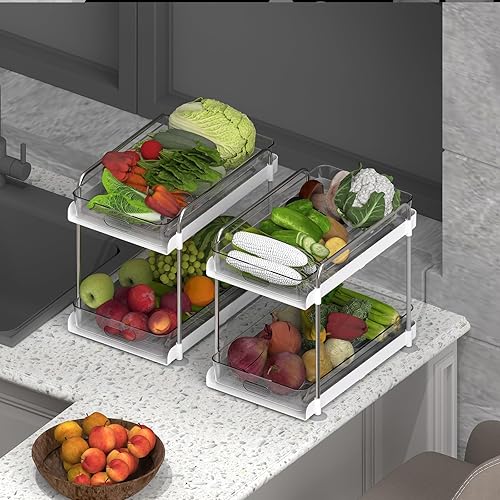 Miniatura 6 de Alwytlon 2 juegos de organizadores extraíbles de 2 niveles para debajo del fregadero, organizador de gabinete de baño deslizante con ganchos,