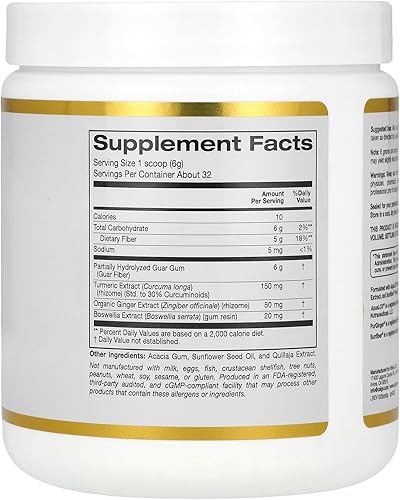 Miniatura 2 de California Gold Nutrition Prebiotic Fiber Plus Extracto de cúrcuma, extracto de jengibre orgánico y extracto de boswellia, 6.7 oz (189 g)