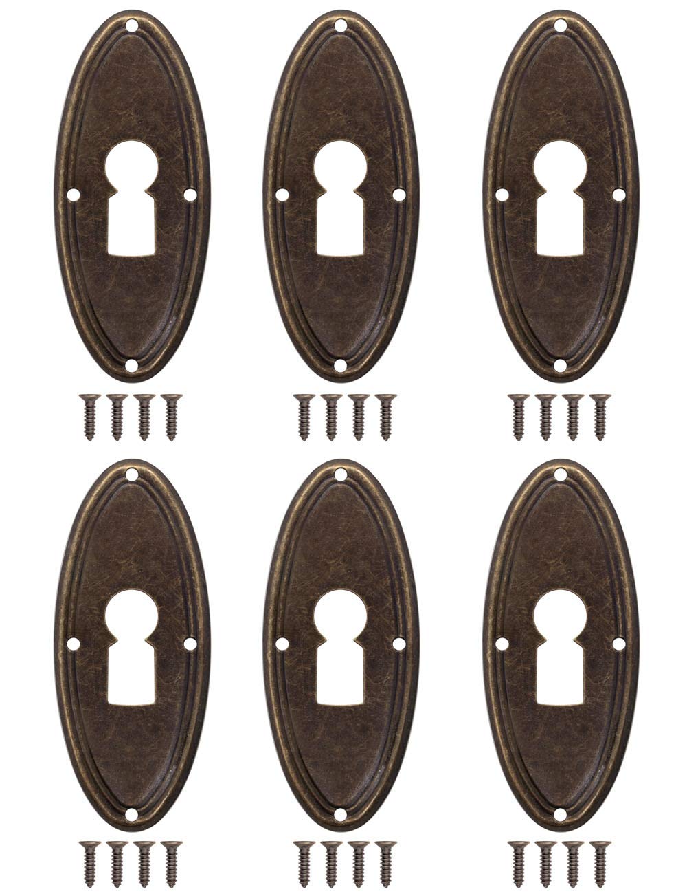 FUXXER 6 x Targhe antiche per chiavi, rosette per serrature, in bronzo e ottone, 60 x 24 mm, set da 6 pezzi
