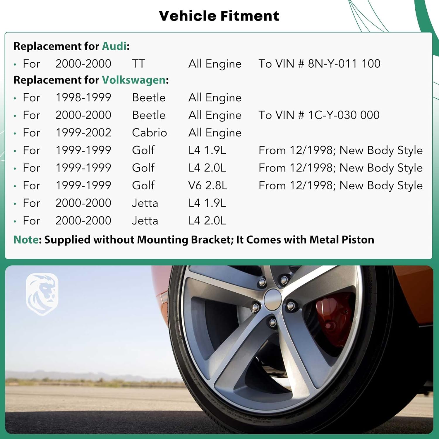 YHTAUTO Disc Brake Caliper Assembly for Volkswagen Beetle 1998-2000, Golf 1999, Cabrio 1999-2002, Jetta 2000 & Audi TT 2000