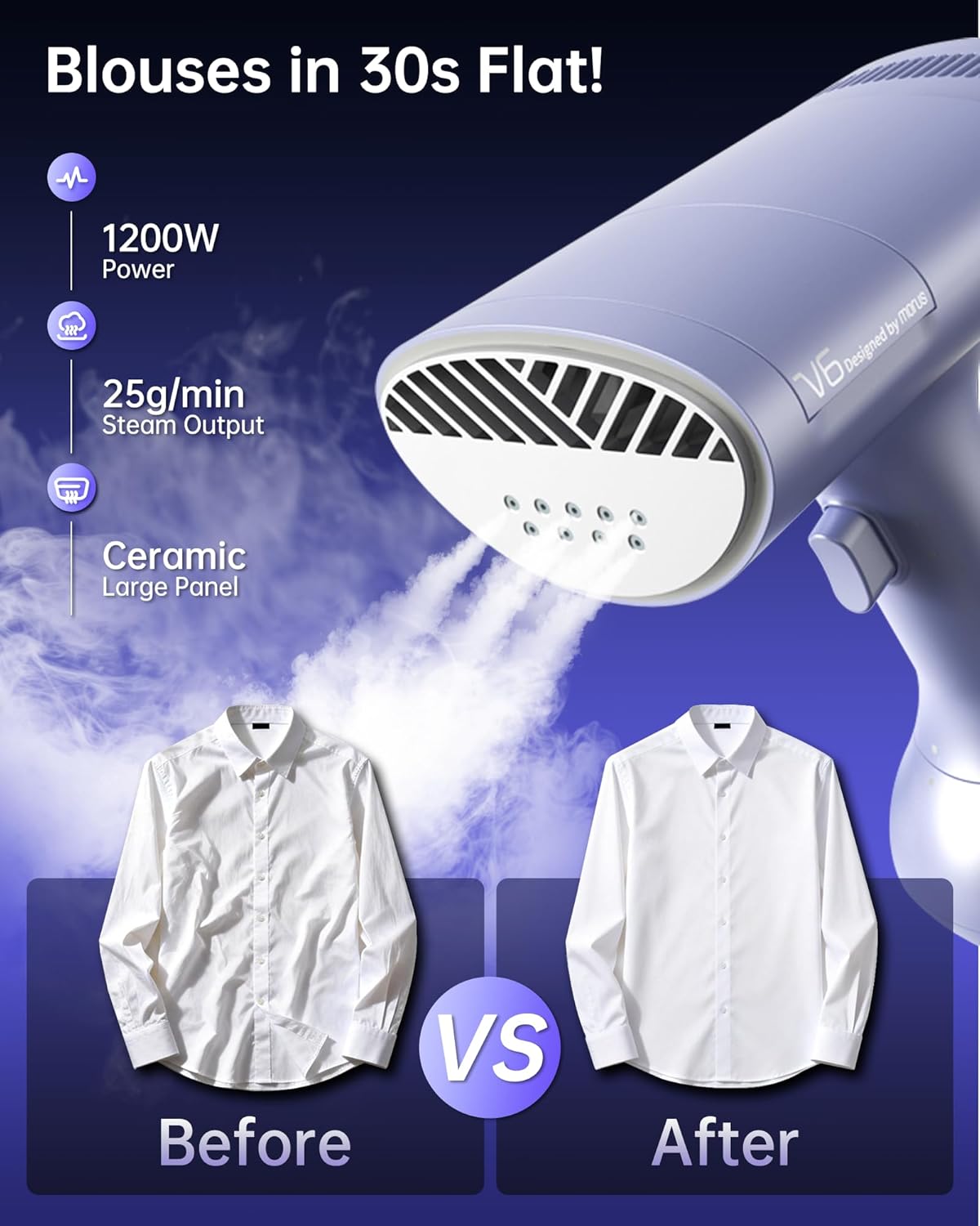 Morus Vacuum Steamer for Clothes, 3600Pa Suction Handheld Clothes Steamer, Remove Dust, 1200W Portable Steamer for Home and Travel, Steamer ＆ Iron 2 In 1, 170ml Water Tank (110-120V)