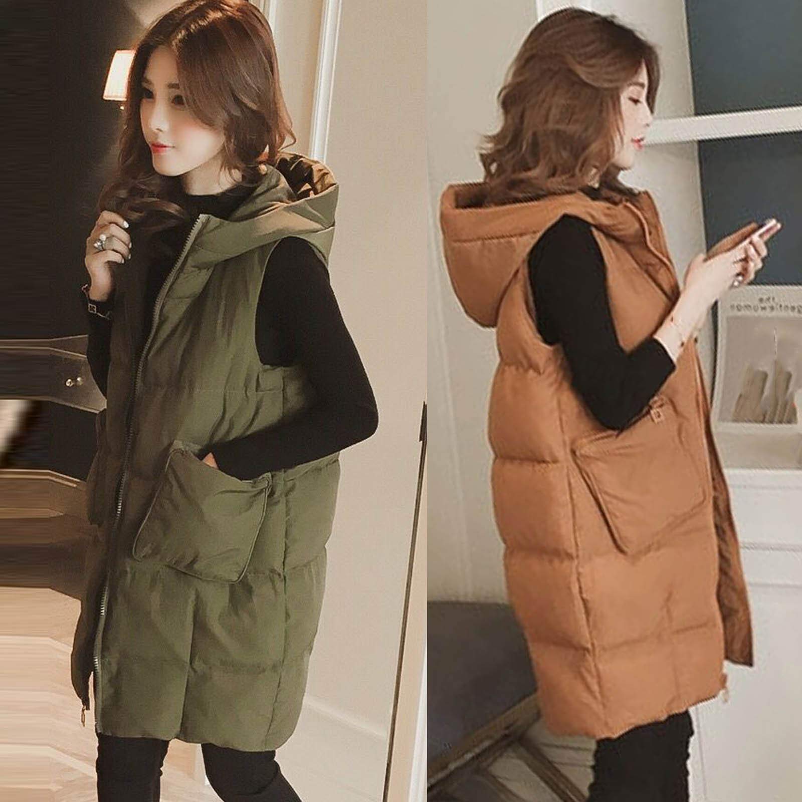 Chaleco acolchado para mujer: abrigo largo de invierno chaleco con capucha sin mangas cálido abrigo de plumón con bolsillos chaleco acolchado chaqueta de plumón chaqueta acolchada chaqueta de