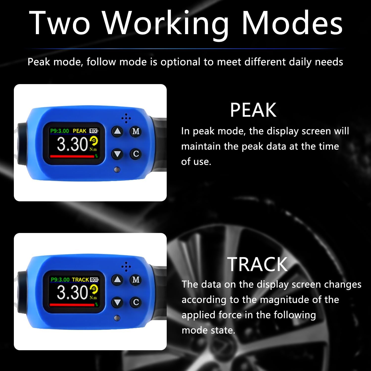 Adjustable Digital Torque Wrench, 5-99.6 Ft-lbs/6.8-135 Nm, Hvac Torque Wrench with 38 mm Adjustable Jaw, 3/8 Drive Ratchet, ±1% Accuracy, Color TFT Screen, Vibration, Buzzer and LED Indicator