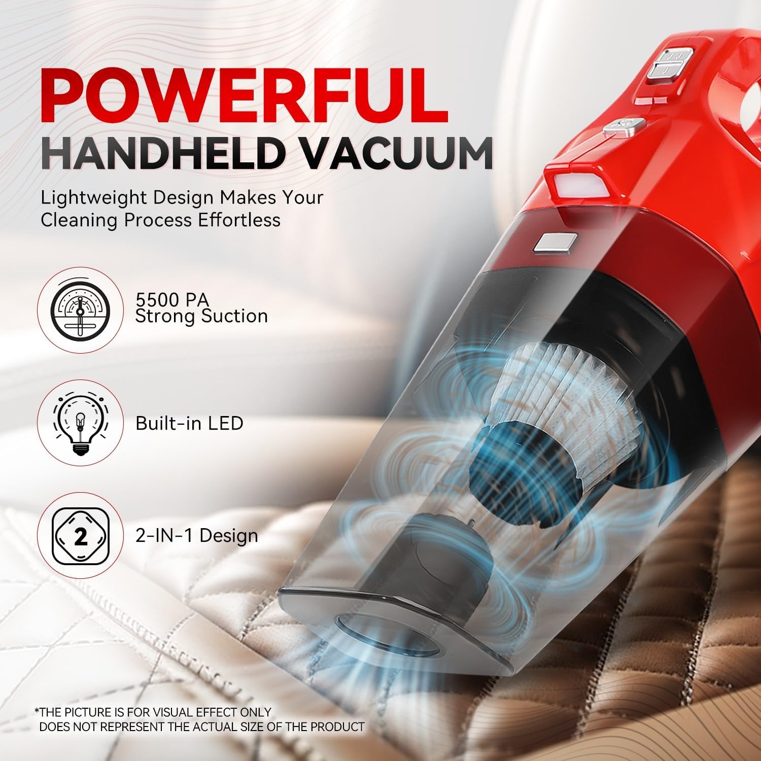 Auto Dynasty Car Vacuum Portable Mini Handheld Vacuum Cleaner 4500PA Powerful High-Suction Motorized Brush with LED Light, Red