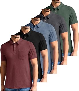 ZITY Men's 5 Pack Polo Shirts with Pocket Short Sleeve Cotton | Rayon Blend, Soft-To-Touch, 4-Way Stretch, Wrinkle-Free, for Golf/Business Casual/Weekend Errands/Travel