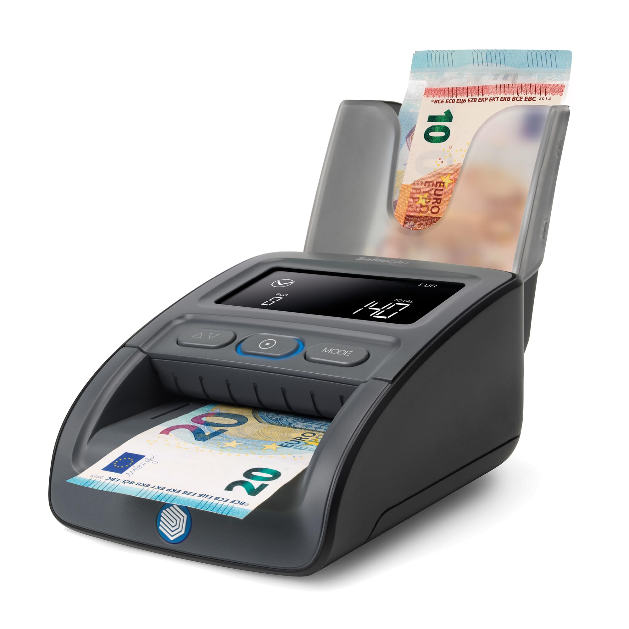Safescan 155-S & RS-100 automatischer Geldscheinprüfer zur schnellen Überprüfung von Geldscheinen - Falschgeldprüfgerät mit 7-facher Echtheitsprüfung - 100% genaues Prüfgerät inkl. Banknotenstapler