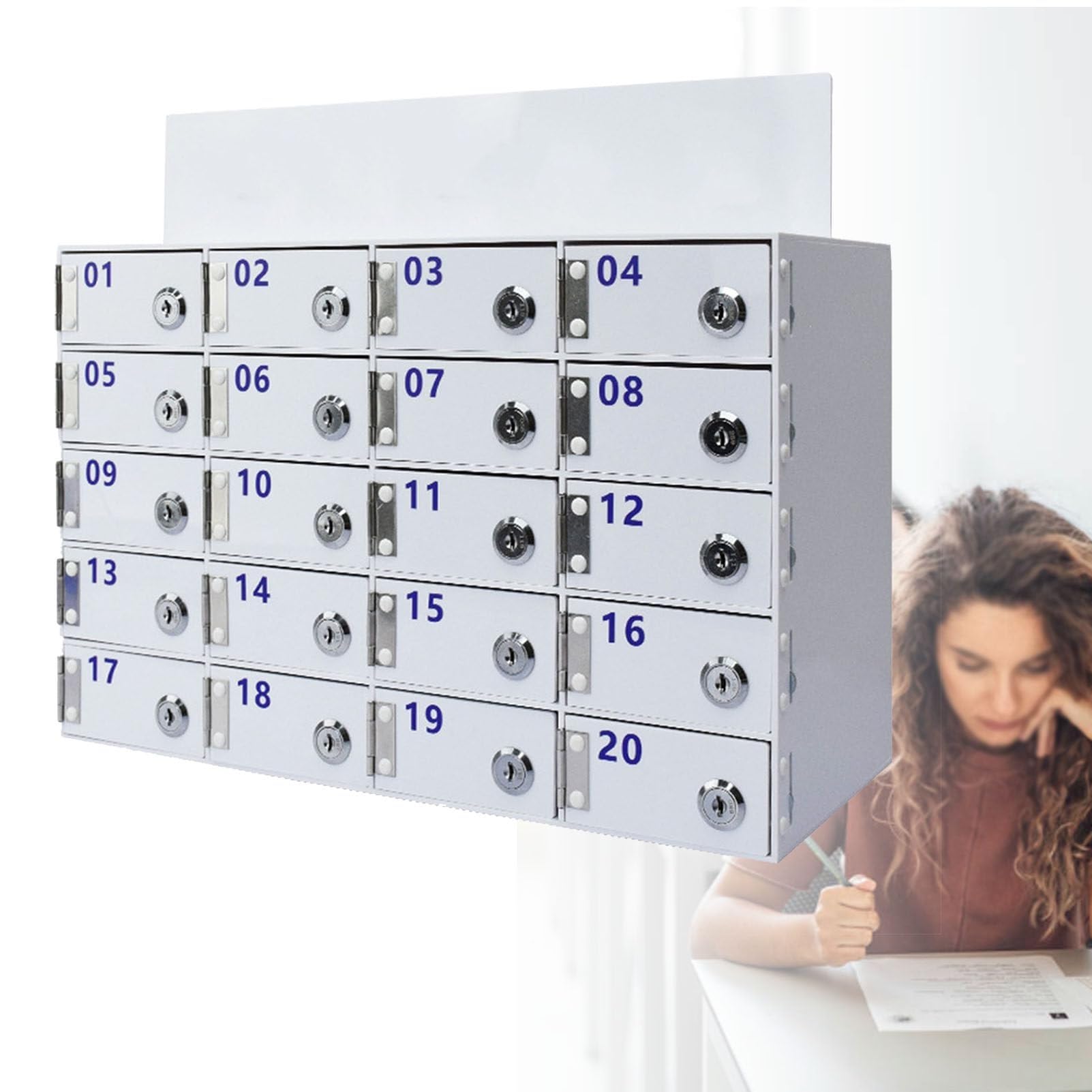 Armadietto per telefono in acrilico con serrature per aule e impiegati in ufficio, montaggio a parete e desktop, soluzione di archiviazione sicura per 20 telefoni cellulari
