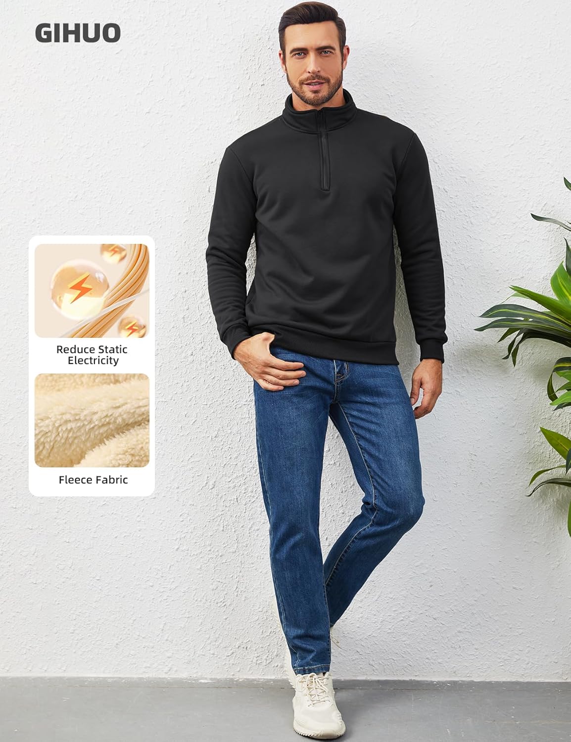 Gihuo Men's Quarter Zip Sweatshirts Winter Warm Sherpa Fleece Lined Pullover Sweatshirts - Image 7