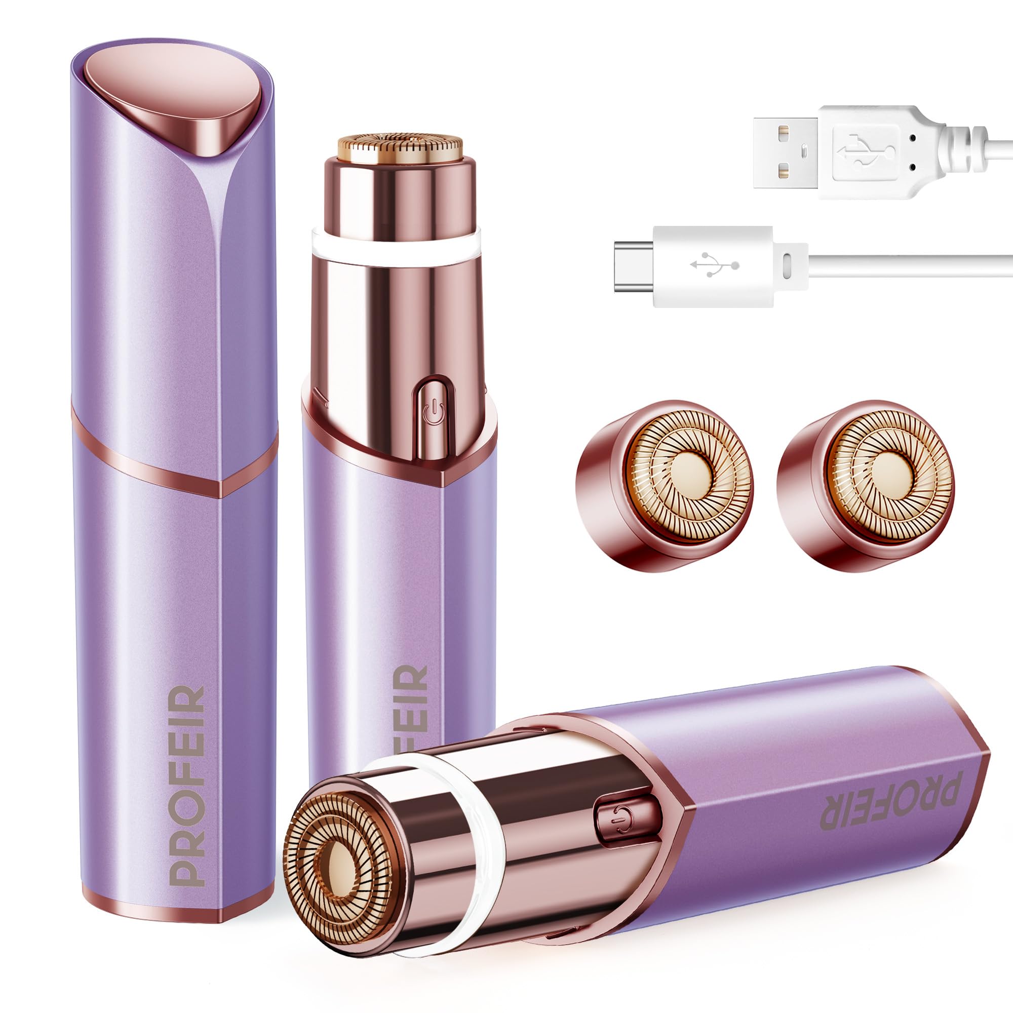 Profeir Facial Hair Removal for Women: Electric Razor for Smooth Skin Painless Trimmer Rechargeable Shaver for Upper Lip Peach Fuzz Chin Pocs Hair at