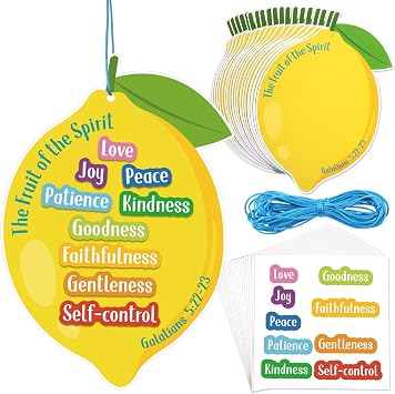 Gueevin 24 Sets Religious Fruit of the Spirit Sign Craft Kit Christian Cards with Stickers Inspirational Crafts for Sunday Events Crafting DIY Activities Church Events Religious Education