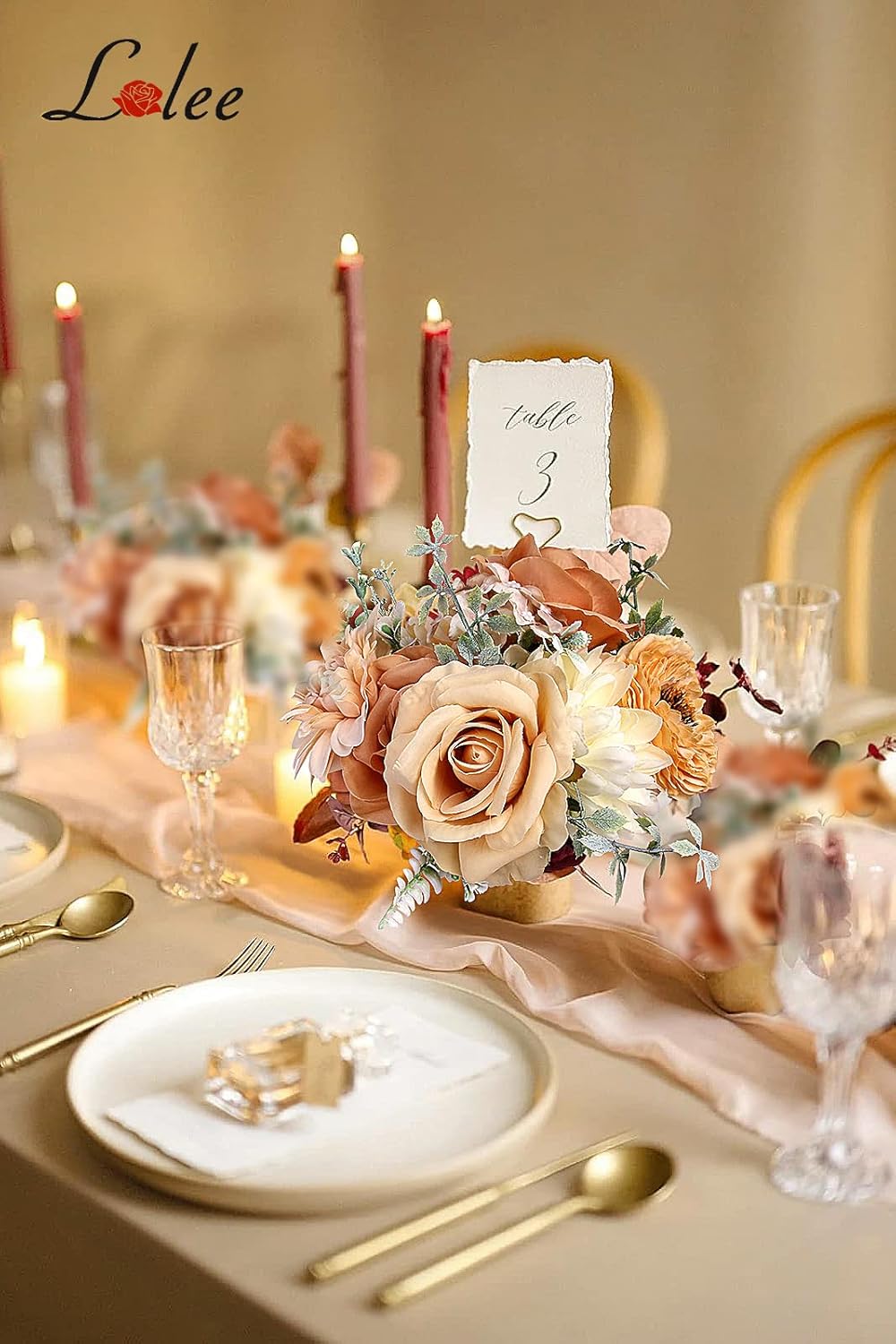 LELEE Artificial Flowers Combo Set Silk Flowers Fake Rose Leaf Box with Stems for DIY Wedding Bouquets Centerpieces Floral Arrangements Baby Shower Party Home Decor(Brown & Nude Color) - Image 3