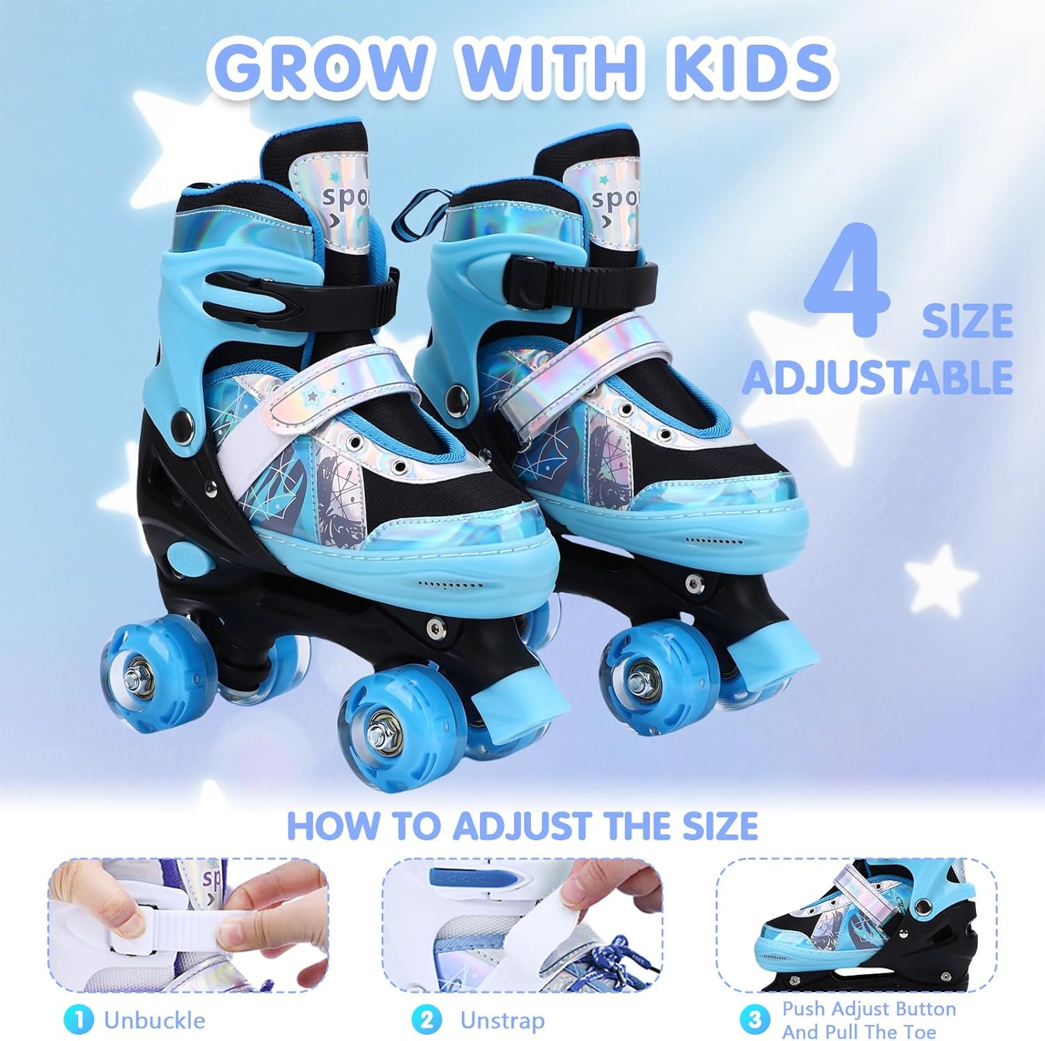 Outdoor Skates,Rollerskates Adjustable Flashing Wheel Roller Skates ABEC Bearing PU Wheels