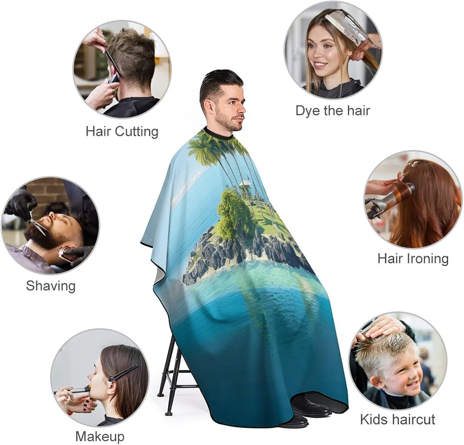 Ocean Island Apron for Women Men,Barber Cape with Adjustable Snap Closure,Hair Cutting Cape,66.9 X 56.7 Inches for Hair Dye, Comb-out, Styling, Shampoo