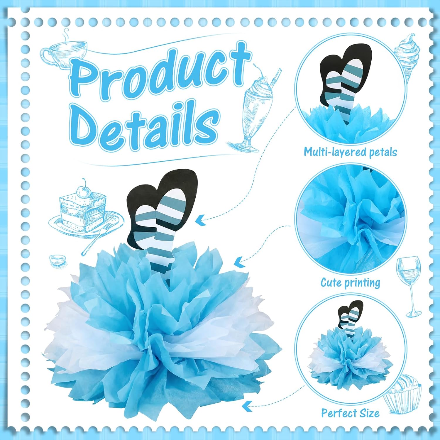 Novabright 8 Set Wonderland Themed Table Centerpieces Floral Tea Party Tissue Flower Decorations for Birthday Tea Party Favor Summer Wedding Women Shower Tissue Supply