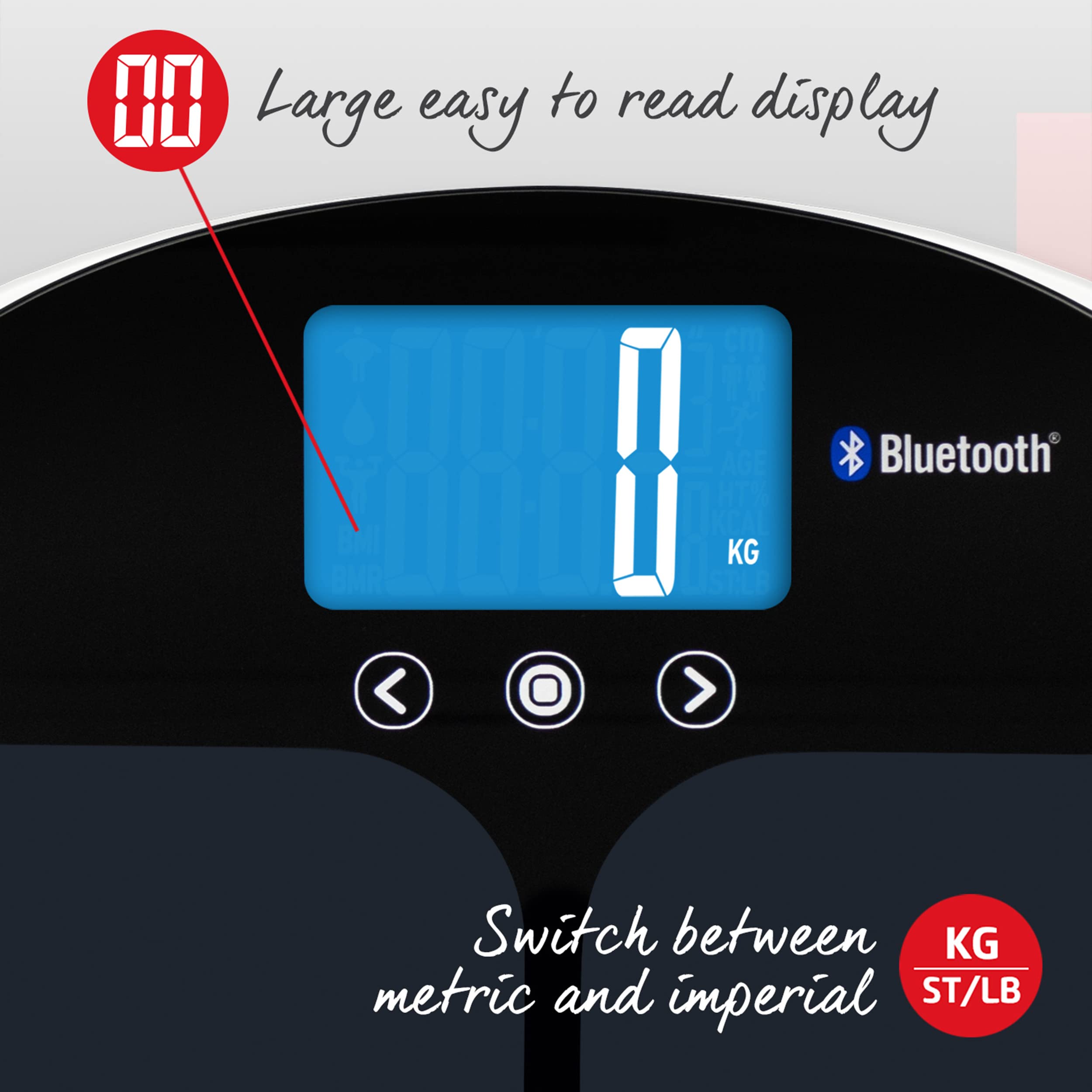Salter 9192 BK3R Inteligentna waga lazienkowa Bluetooth, mierzy wage, tluszcz/wode, mase miesniowa/kostna, BMI/BMR, pamiec 8 uzytkowników, lacznosc ze smartfonem przez Salter Health App, czarna