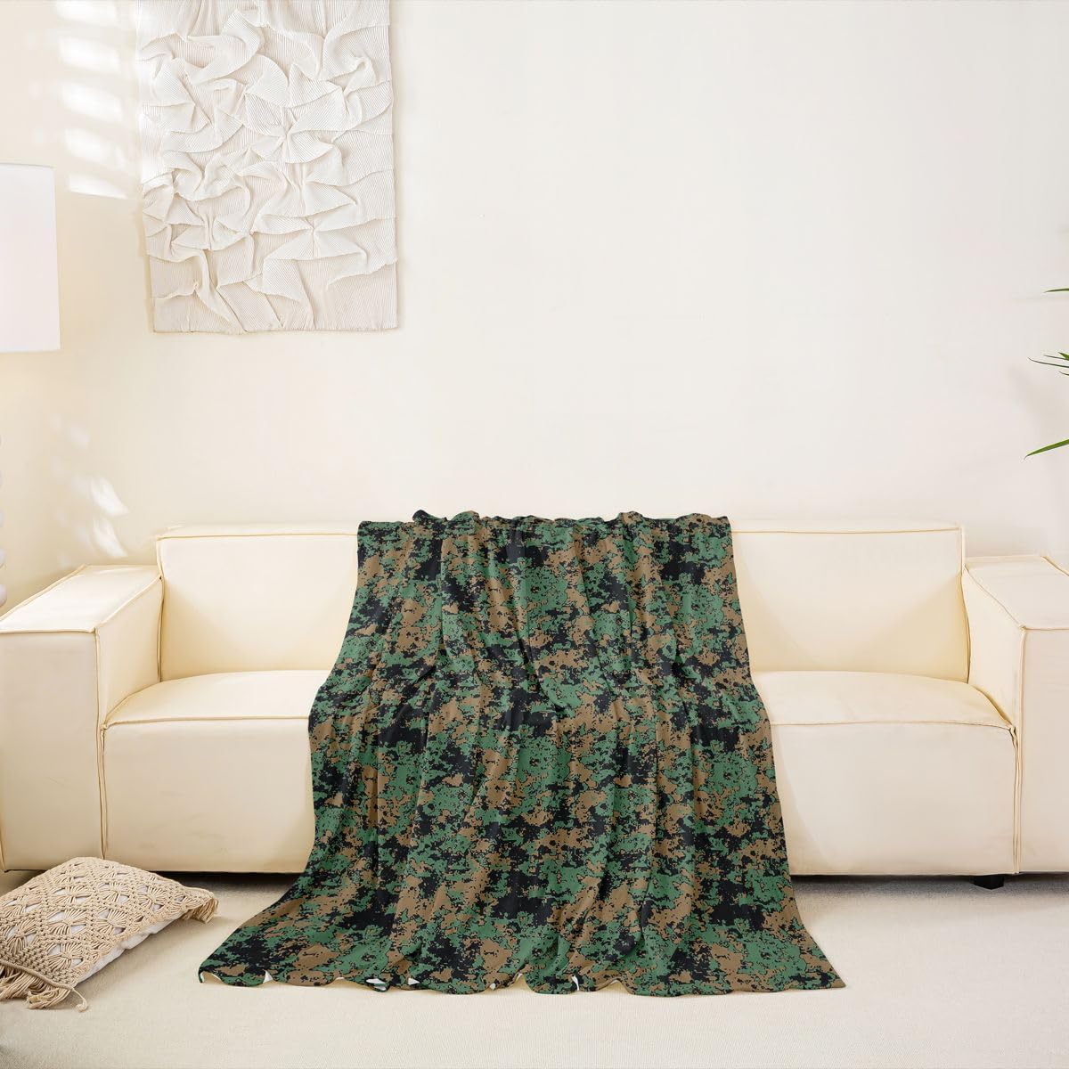 Erosebridal Camoflage Sofa Cover Boys Vintage Camo Couch Cover Non Slip 71" x 102" Military Camo Washable Sofa Slipcover Woodland Brown Army Green Rustic Couch Protector