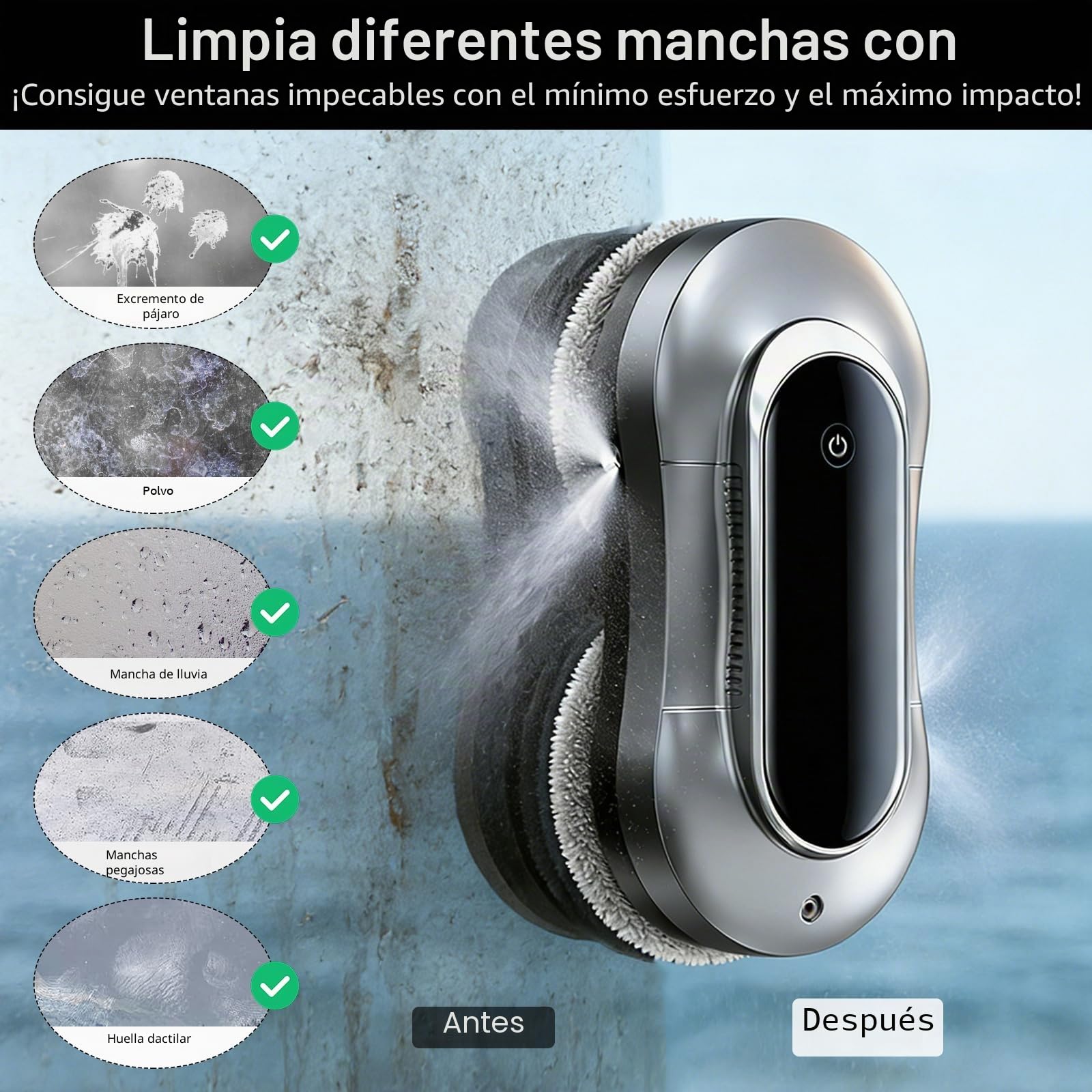 Robot Limpiacristales, 6000pa Limpia Cristales Electrico Ventanas con Mando, 3 Modos Limpieza,Navegación Inteligente,10 Paños de Limpieza, Limpiacristales Electrico para Ventanas, Espejos y Azulejos