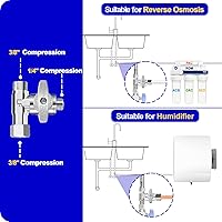 Vista 5 de Válvula de Parada en T - 0.95 cm Comp x 0.95 cm Comp x 0.63 cm Comp Válvula Add-A-Tee de Latón, Adaptador de Alimentación de Agua para Refrigerador