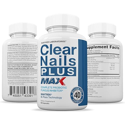 Miniatura 6 de Justified Laboratories Clear Nails Plus Max Pills 40 mil millones de UFC Probiótico Apoya uñas fuertes y saludables para el cabello y la piel, 120