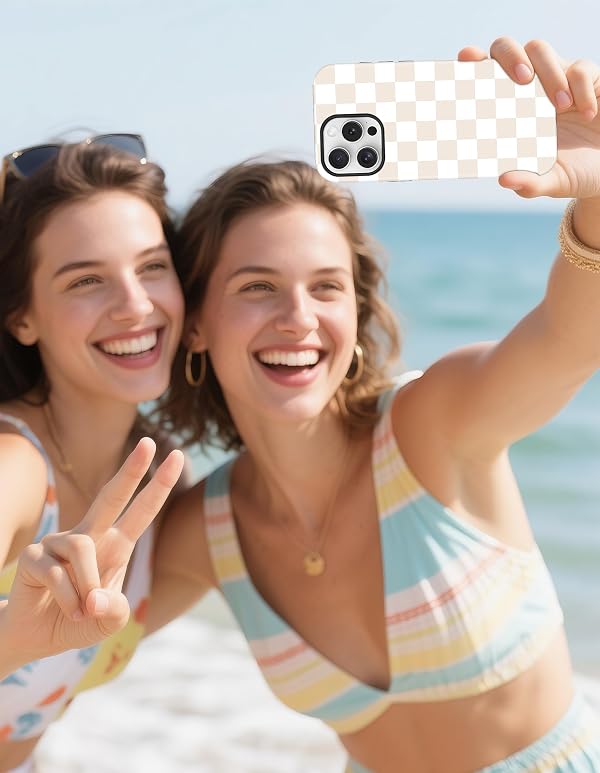 Aitipy Compatible with MagSafe Checkered Phone Case for iPhone 16 Pro Max, Magnetic Cute Aesthetic Checkerboard Soft TPU and Hard PC Shockproof Protective Phone Cover for Women Girls-Beige by Aitipy - Used condition - Image 7