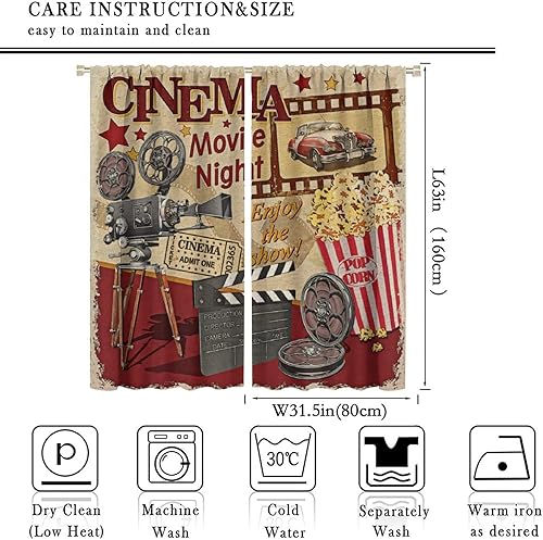 Miniatura 183 de Cortinas opacas para cine en casa, diseño retro moderno, tiras de película de palomitas de maíz para cámara de película, bolsillo para barra,