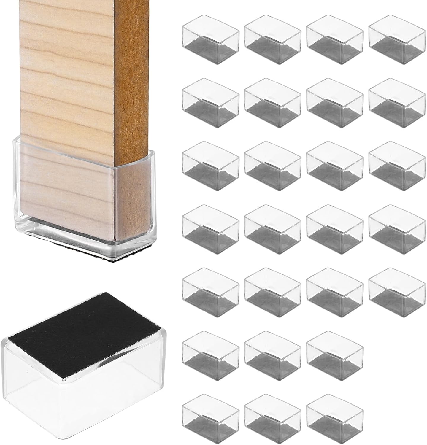 PATIKIL 28Pcs Rectangle Chair Leg Protectors, 2.36x1.57 PVC & Felt Furniture Chair Leg Cover Caps for Hardwood Floors Elastic Scratch Reduce Noise Covers Furniture Pads, Clear Black